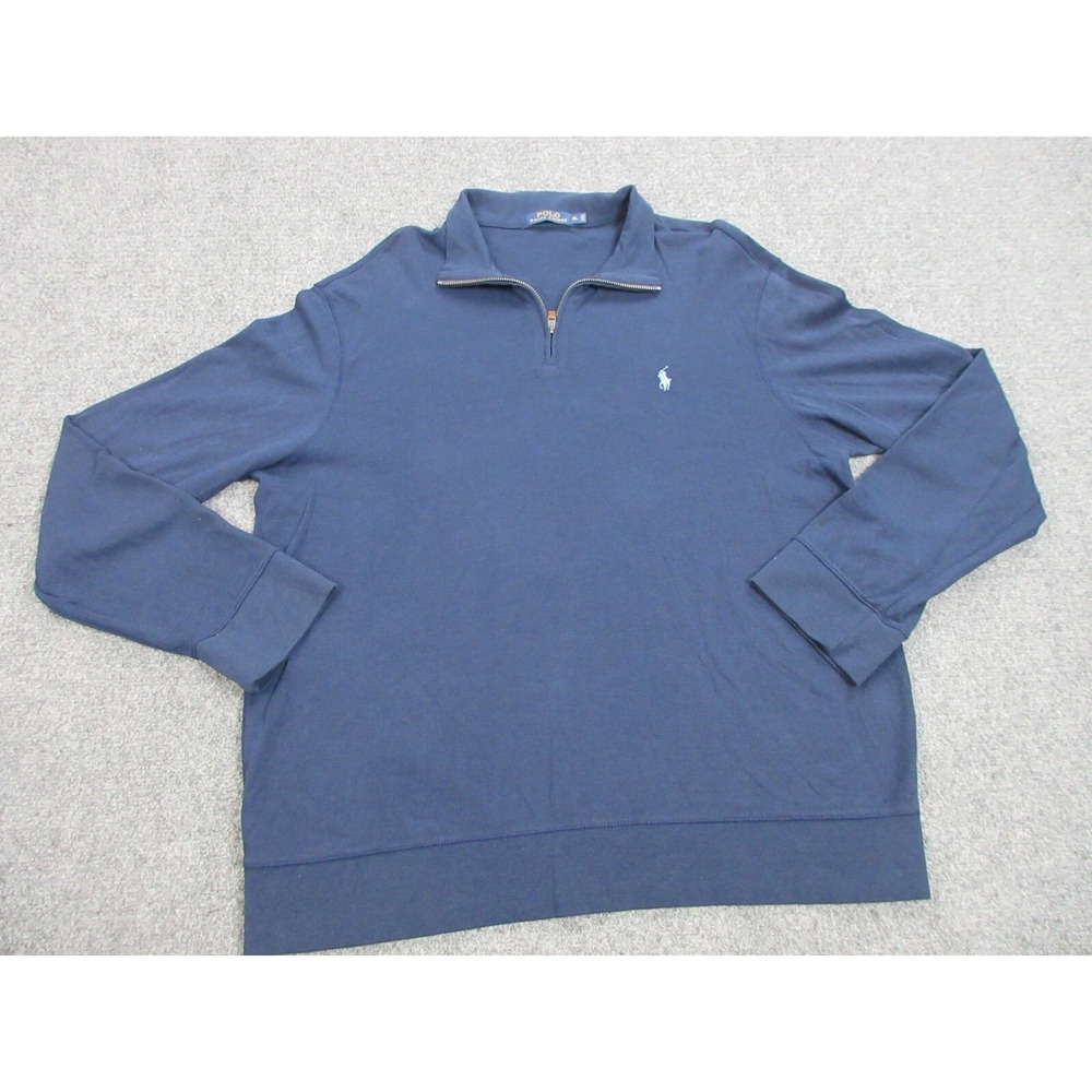Polo Ralph Lauren Sweatshirt Mens XL Blue 1/4 Zip Mock Neck Jersey Pullover Logo